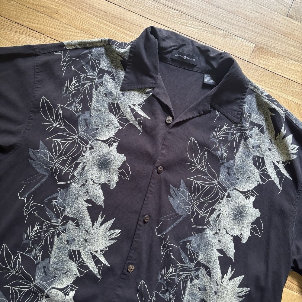 VTG Cotton Traders 100% Silk Tropical Button Up Shirt XXL Short Sleeve Resort